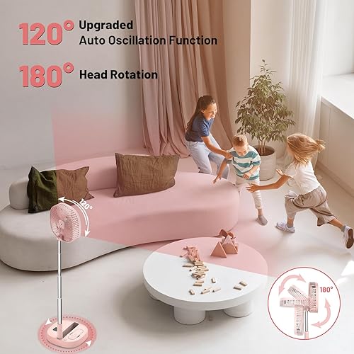 Miniatura 3 de Ventilador de pedestal oscilante portátil con Romote, 4 velocidades de rotación telescópica de 120°, ventiladores plegables plegables de pie, 7200