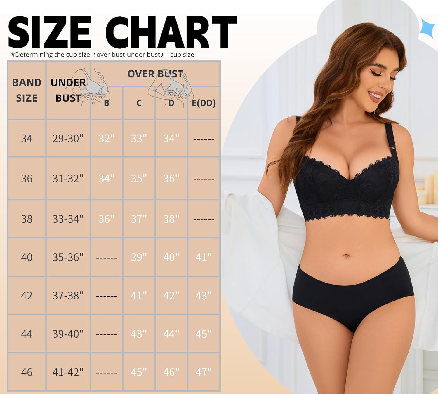 Push Up Lace Bra Soft Underwire T-Shirt Bras Add One Cup Back Fat Bra with High Support(34B-46DD) - Image 6