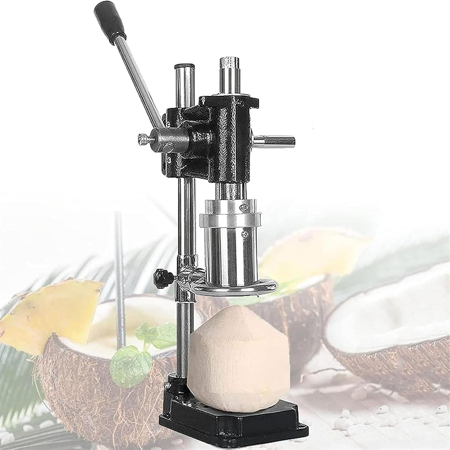 Manual Coconut Hole Opening Machine, Commercial/Home Coconut Opener Tool, Stainless Steel + Casting Base, Hand Press Driller Opener ​for Young/Tender Coconut Green Save Effort.