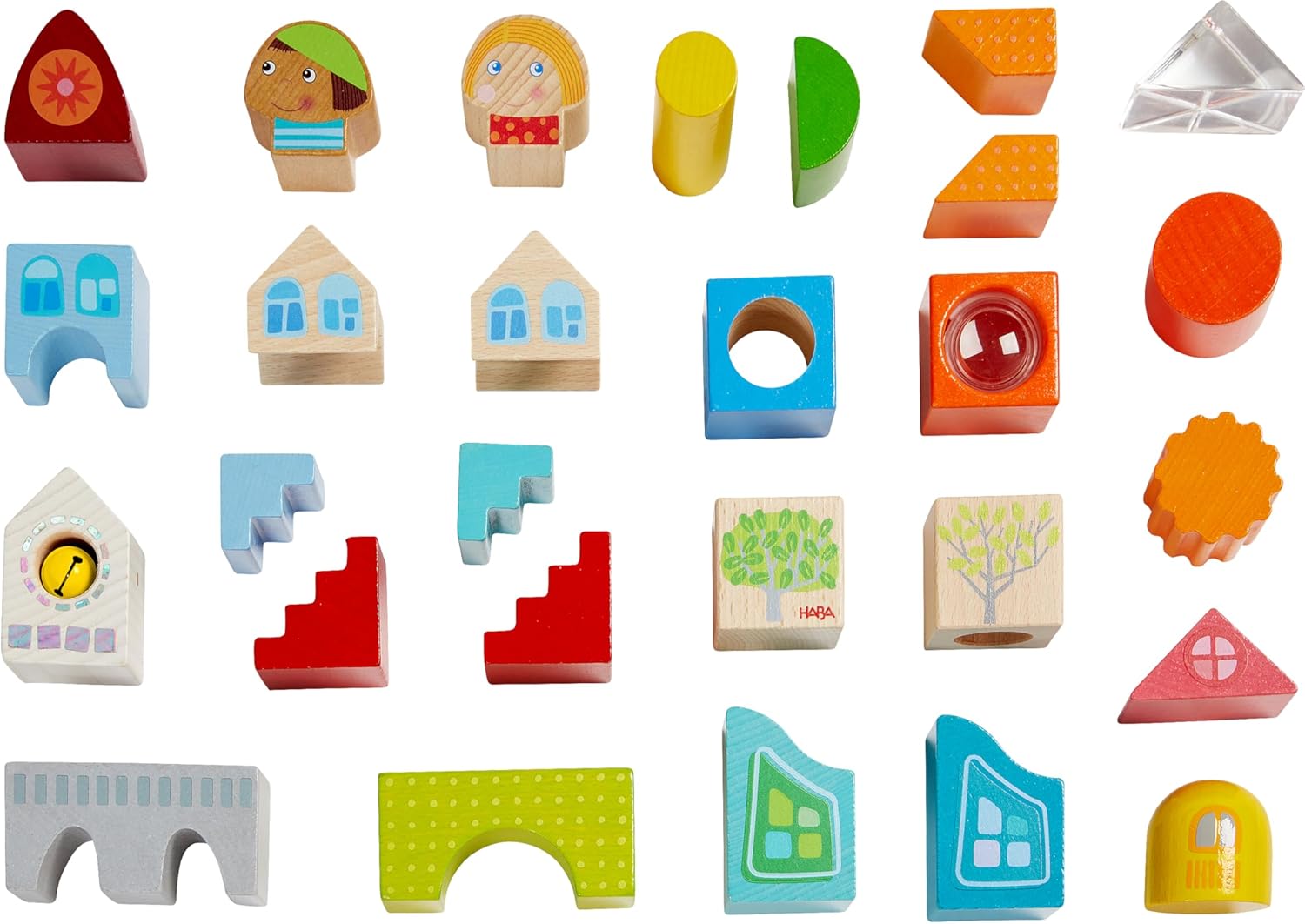HABA Motif Building Blocks City - Colourful Wooden Building Blocks for Building Houses - for Fun Role Play - Made in Germany - for Children from 2 Years - Promotes Creativity - 2010900001