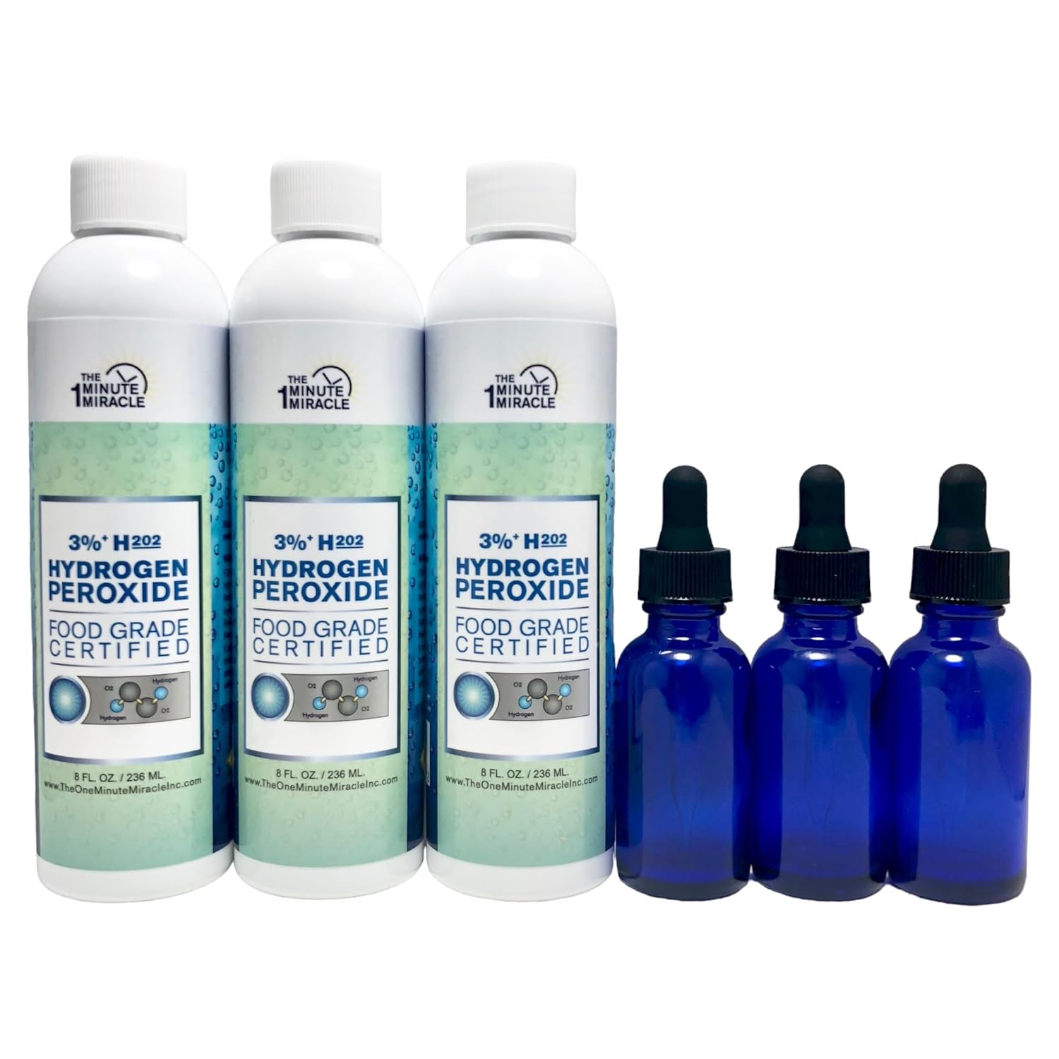 3% Hydrogen Peroxide Food Grade - 3 Bottles 8 oz - Recommended by: The One Minute Cure Book