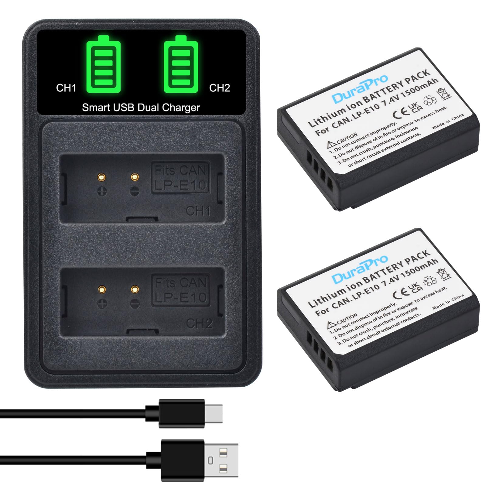 2Pcs LP-E10 2.8Ah Battery+LCD Dual Charger For Canon