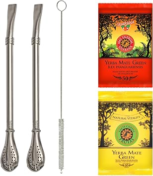 Yerba Mate Tea with Bombilla Set, Stainless Steel Straw for Mate Tea x2 19 cm, Filtration for Mate with Lots of Dust, Easy to Clean