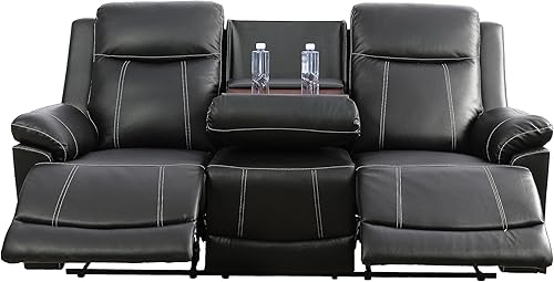 Miniatura 2 de GEBADOL Muebles de sala de estar, sofá reclinable de cuero, sofá reclinable manual con portavasos para casadormitoriooficinaapartamento (negro1