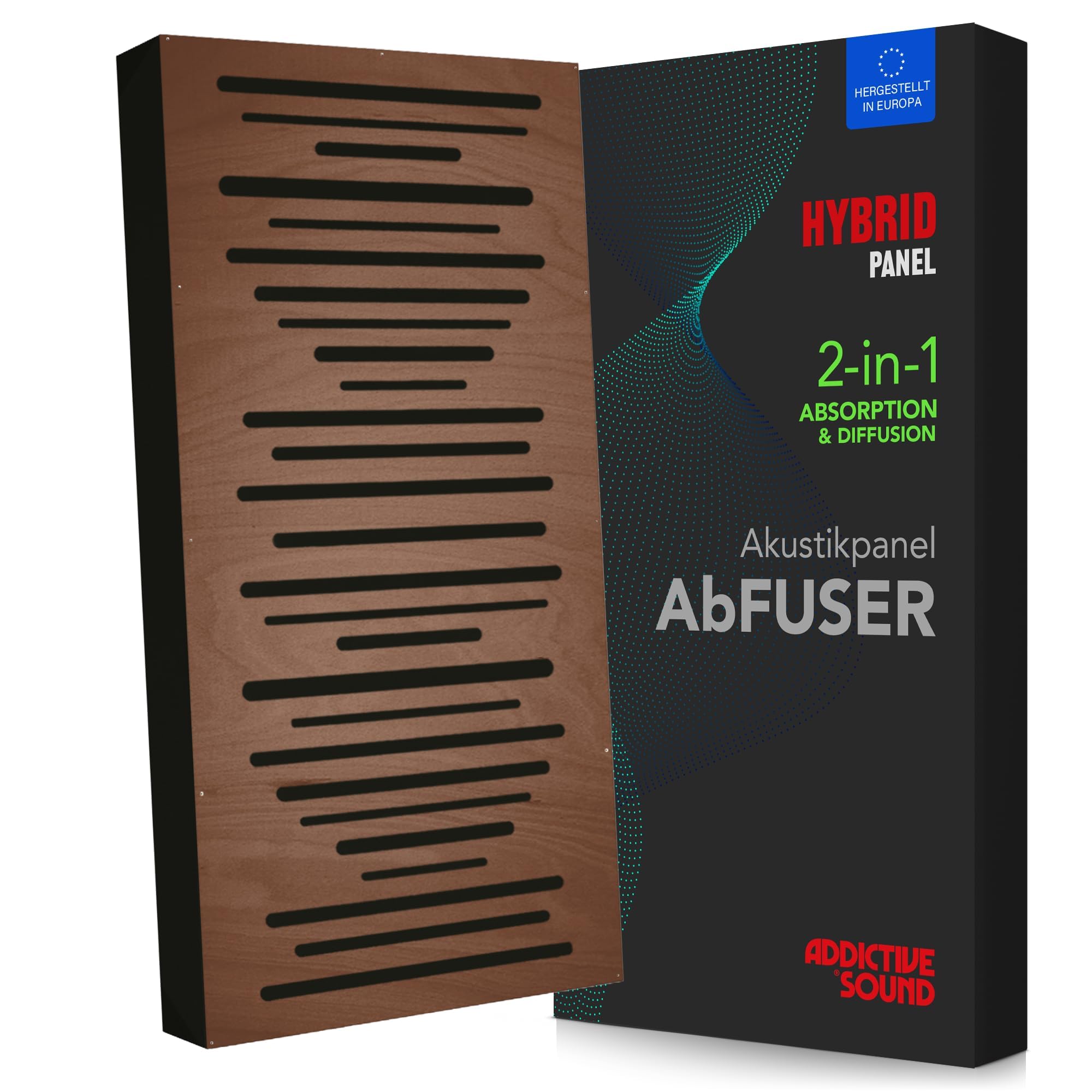 Addictive Sound AbFuser Hybrid Akustikpanel 100x50 cm, Braun | Buchenholz-Diffusor & Bassabsorber 2-in-1, 80-9300 Hz, CNC-Präzision, Made in EU, für Wand & Decke, 36 Monate Garantie