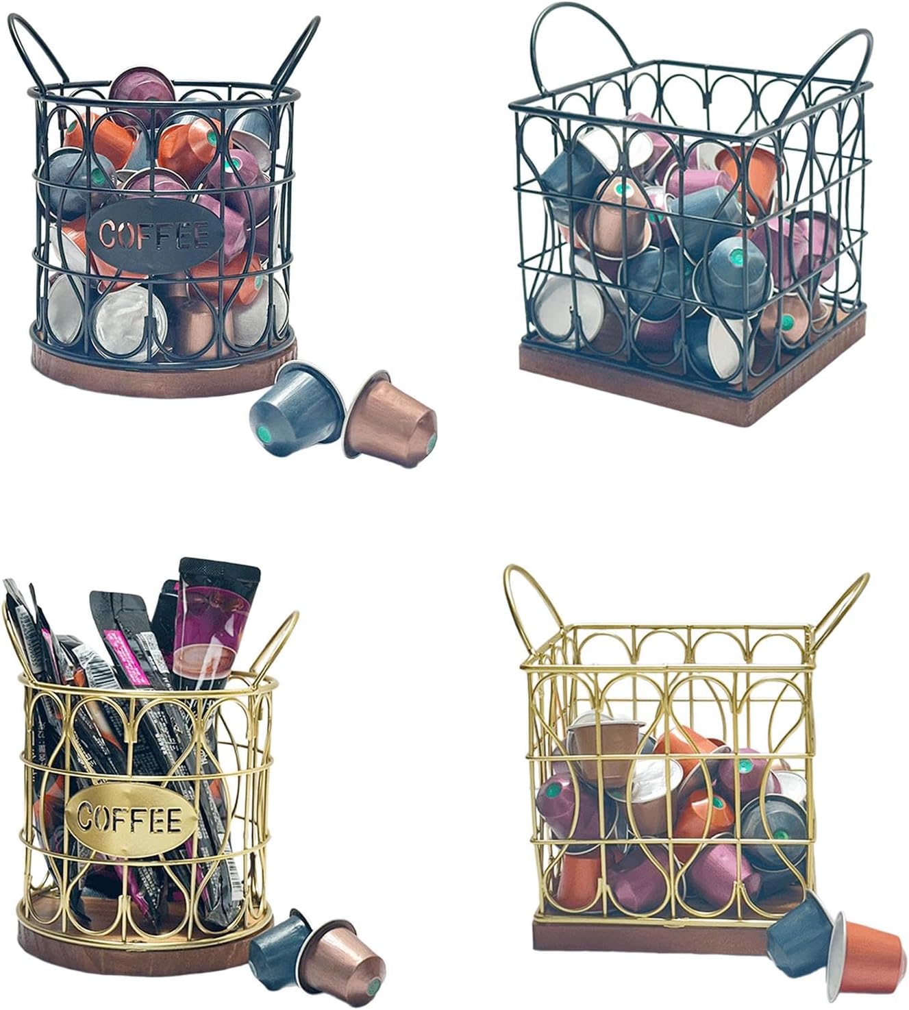 Pods Basket Round/Square Coffee Organizer Storage Basket for Kitchen Countertop Large Capacity Dispenser Stand