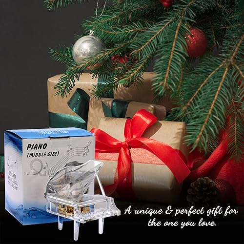 Miniatura 7 de ELLDOO Piano Music Box, Mechanical Clockwork Decorative Piano Musical Box,Transparent Acrylic Piano Ornament Romantic Gift for Girl Women (Tune: You