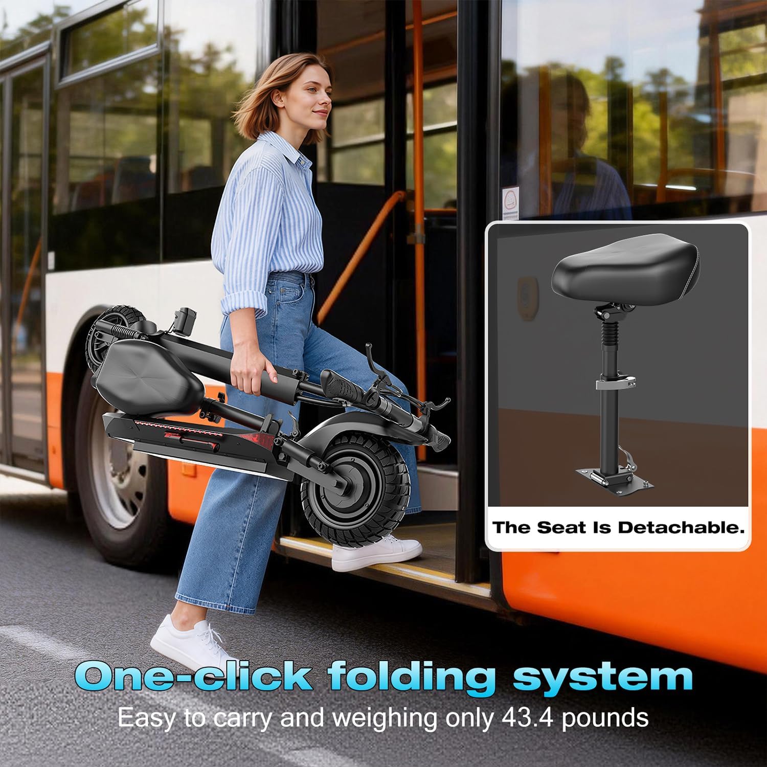 Electric Scooter for Adults with Seat, 1500W Peak Motor, 26Mph 45 Miles Range Foldable Escooter with 48V 13AH Battery, Dual Suspension, 10" Heavy Duty 300+ lbs Commuter E Scooter