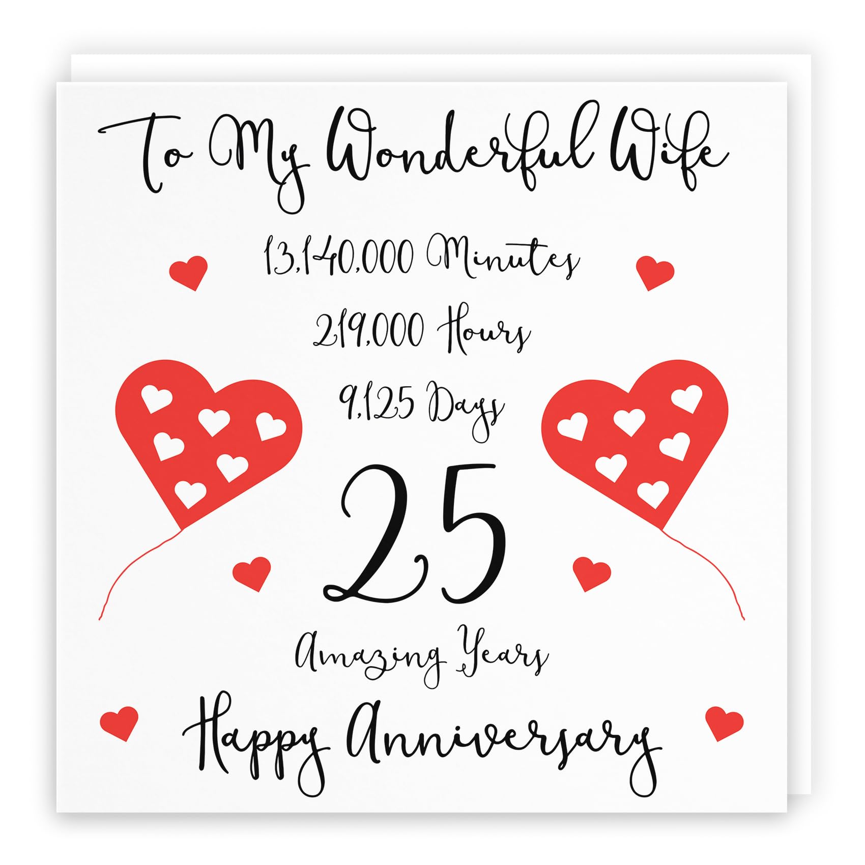 Hunts England, Romantic Wife 25th Wedding Anniversary Card, To My Wonderful Wife, 25 Amazing Years, Timeless Collection