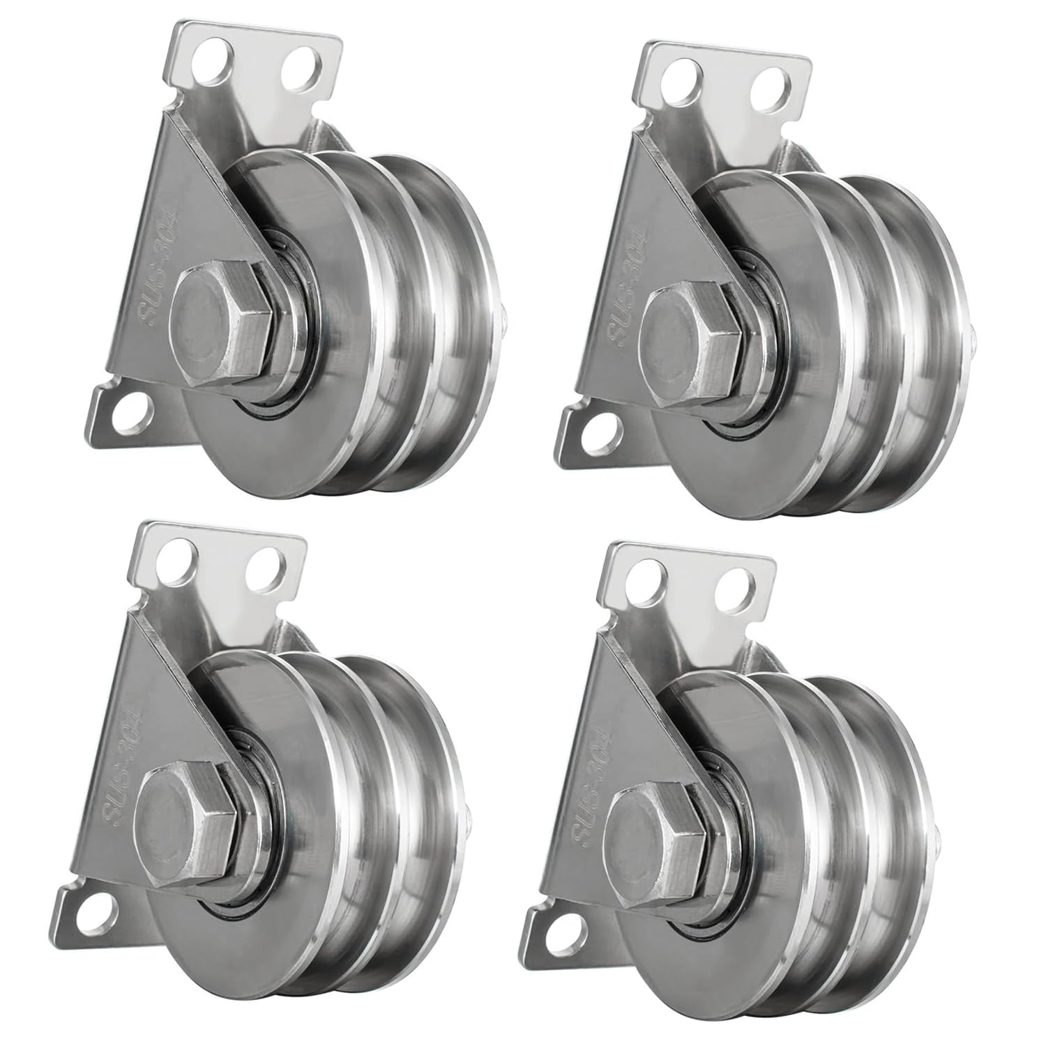 Juego de 4 Poleas Dobles en U de Acero Inoxidable 201, 48mm, para Cuerdas de 8mm y Sistemas de Elevación