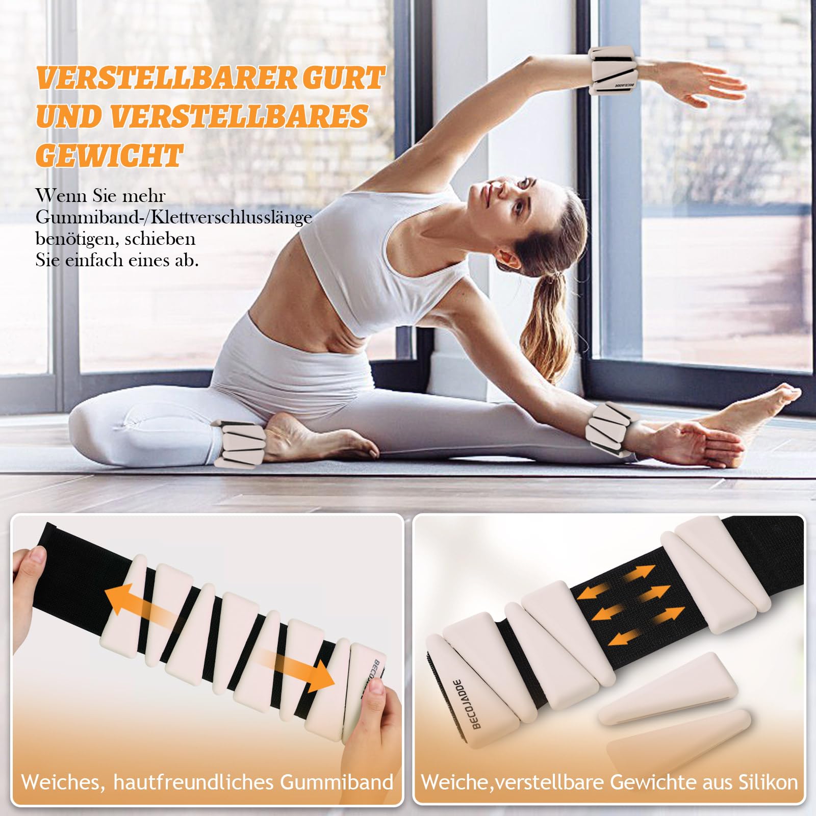BECOJADDE Ankle Weights Set von 2 (Je 0.45kg / 0.9kg) für Frauen Männer Gewichtsmanschetten für Beine und Arme Adjustable Handgelenk Gewichte for Home Pilates Joggen Walking Workout Yoga