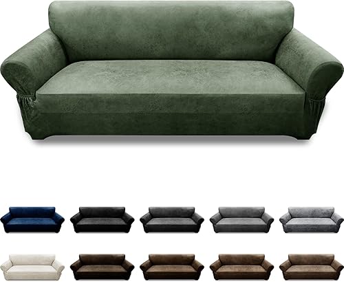 Miniatura 123 de Fundas para sillón con cojines en forma de T de 2 piezas, apariencia de cuero, funda para sofá, funda para silla, protector elástico para muebles,