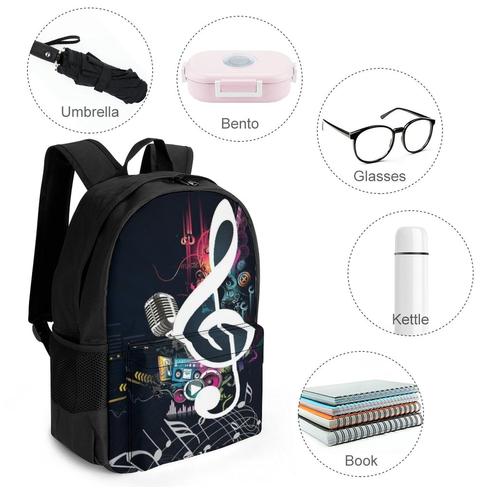 Tagesrucksack, Notenmusik-Rucksack, Rucksack mit Taschen für Wandern, Camping, Reisen