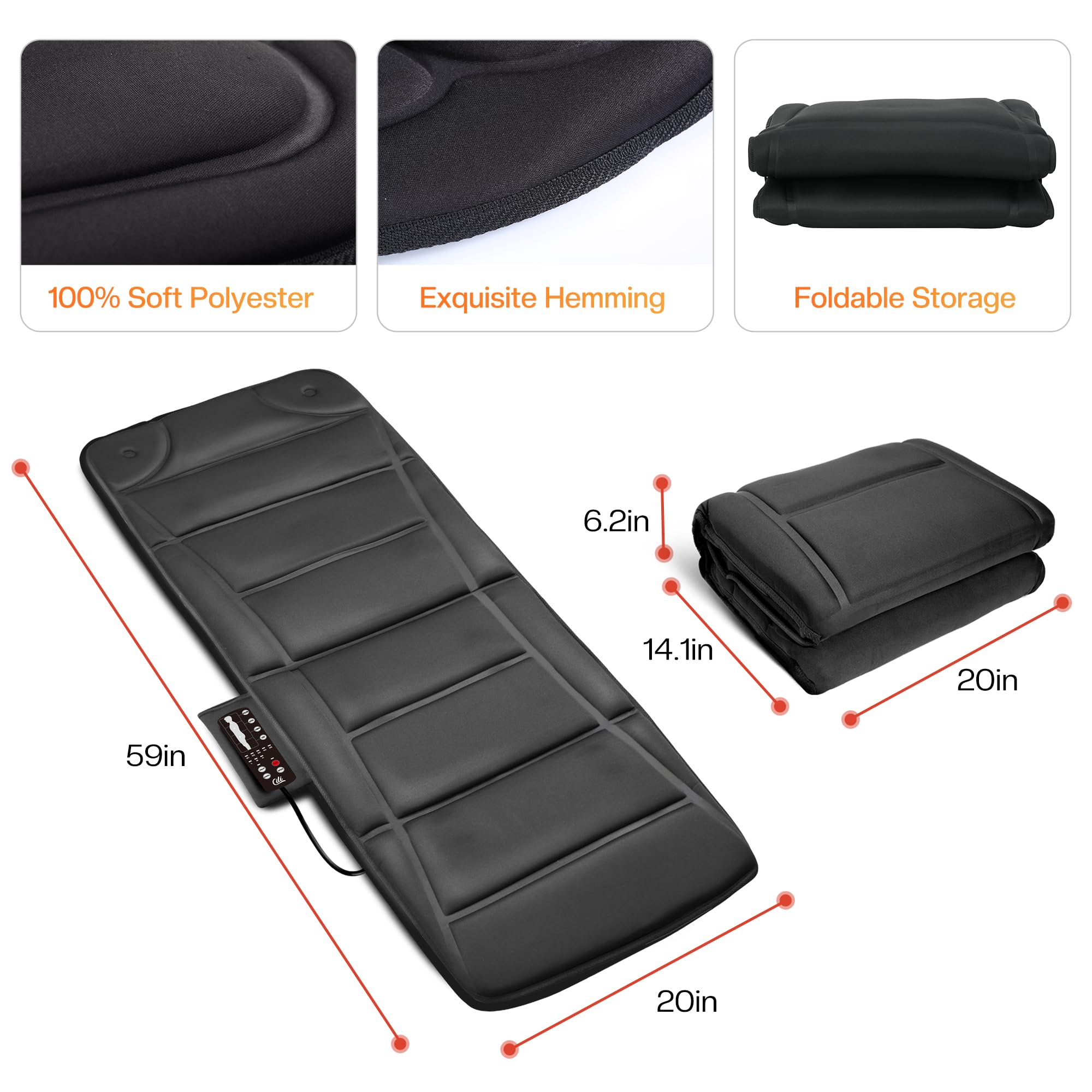 CILI Massage Mat Full Body,Massager Chair Pad,10 Vibration Motors & 5 Massage Modes,Back Massager for Bed,Massage Mattress Pad for Back,Heating Pad with Auto Shut Off