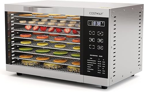COSTWAY Deshidratador de alimentos, con 8 bandejas de malla desmontables, control de temperatura de 85 F a 160 F y temporizador de 24 horas,