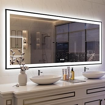 ISKM Framed LED Mirror for Bathroom 96"x36", Dimmable LED Bathroom Mirror with Lights, Anti-Fog, Front and Backlit Lighted Mirror 3-Colors, Shatterproof, Memory Function