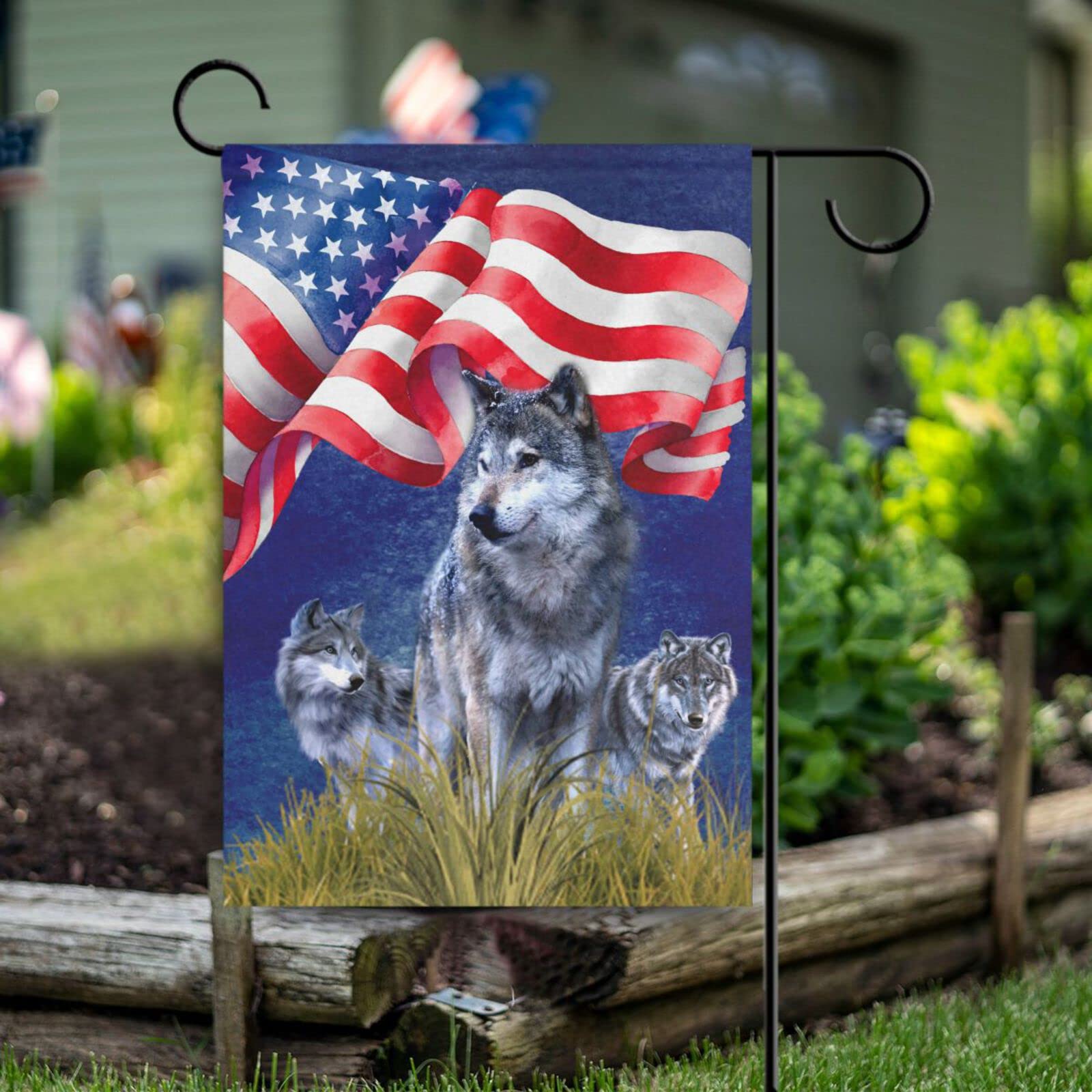 Amazon.com : Welcome Garden Flag American Flag Wolf Outdoor Double