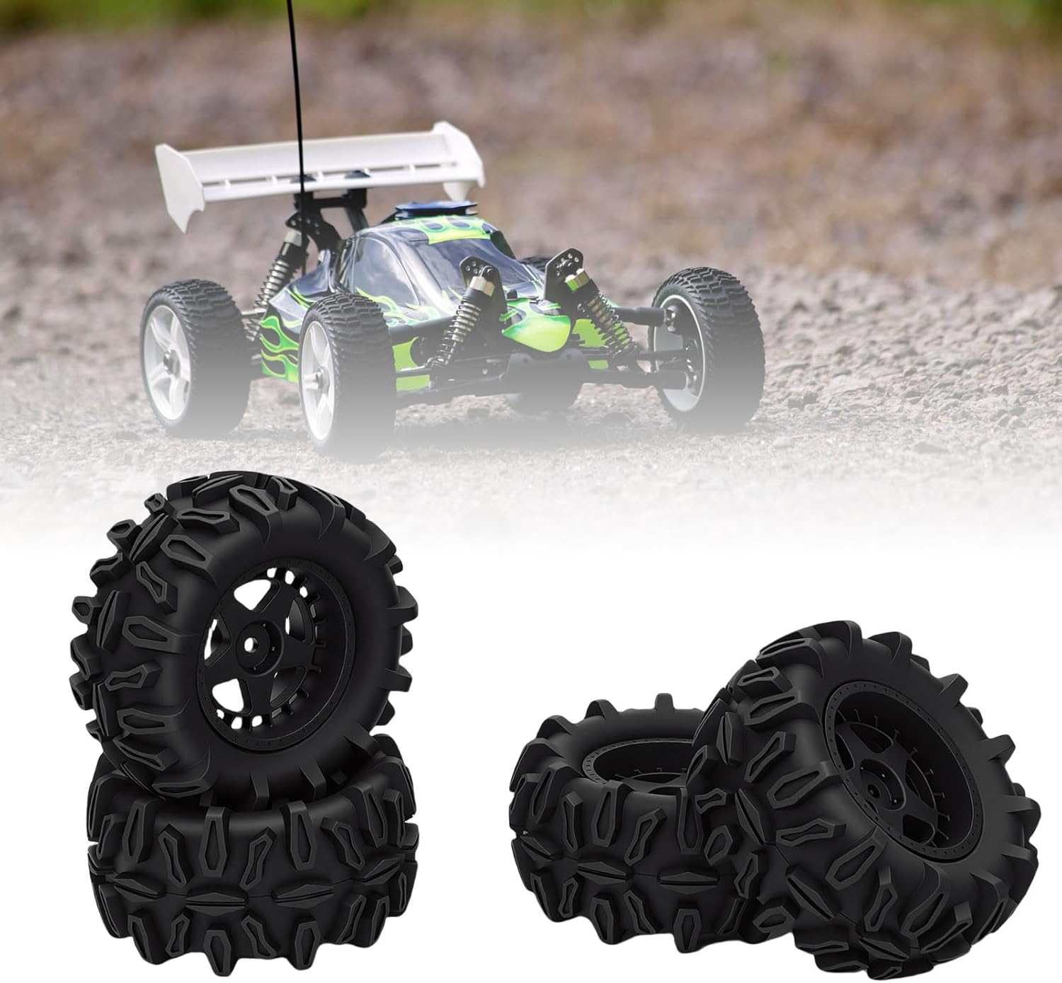 Luocute 4PCS RC Car Tires, 90mm Diameter Rubber Off Road Wheel Tires with Non Slip Tread Pattern, for 1/14 1/16 Scale RC Crawler Truck Car Replacement
