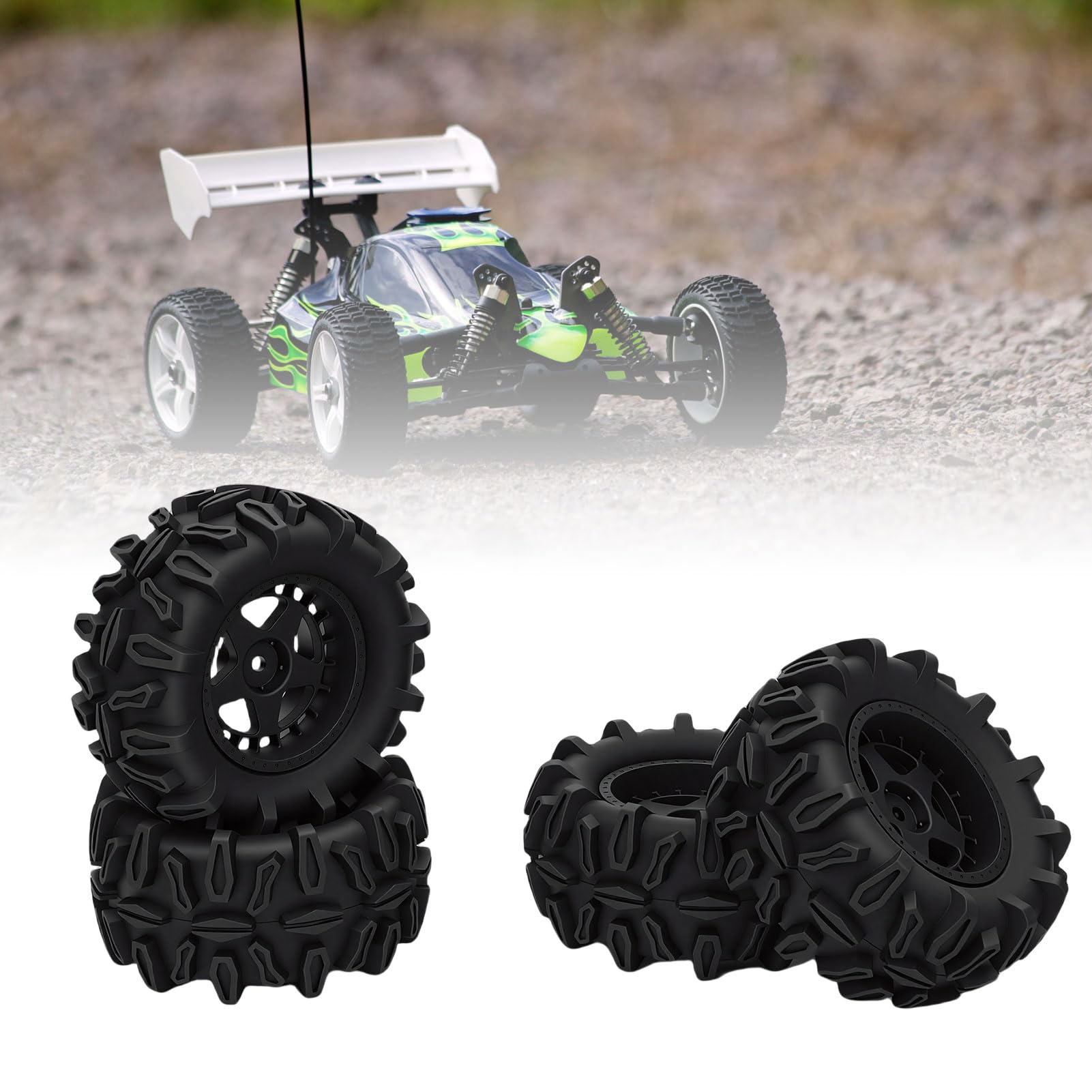 banapoy Set di 4 Pneumatici per Ruote RC, Ruote e Pneumatici per Auto Cingolate Fuoristrada RC, Diametro 90 Mm, per Camion Buggy Scala 1/14 1/16, per HSP 94186, 16208, 16209, 16210
