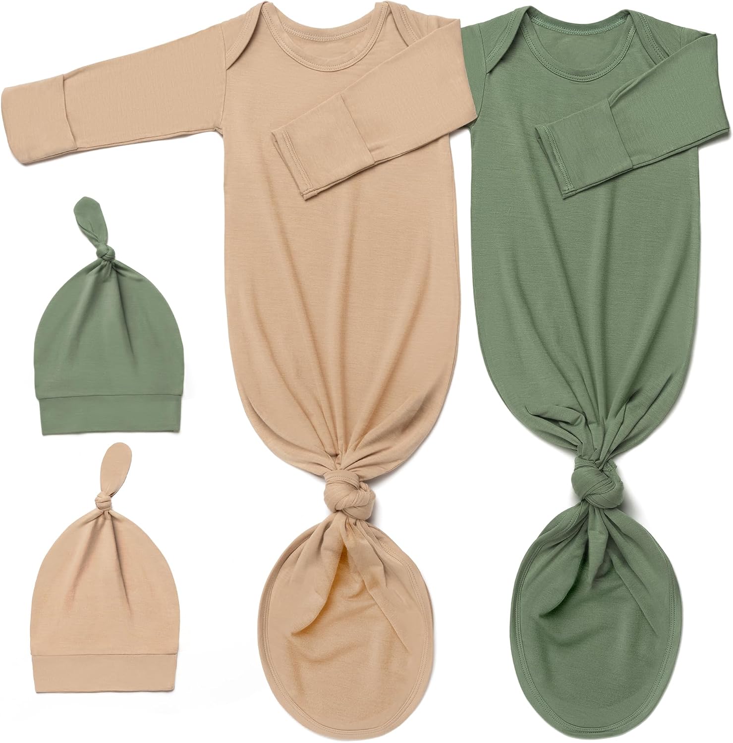 Super Soft Newborn Knotted Gown Set - Silky Infant Sleepwear with Long Sleeves, Includes Hat & Headband (2-Pack)