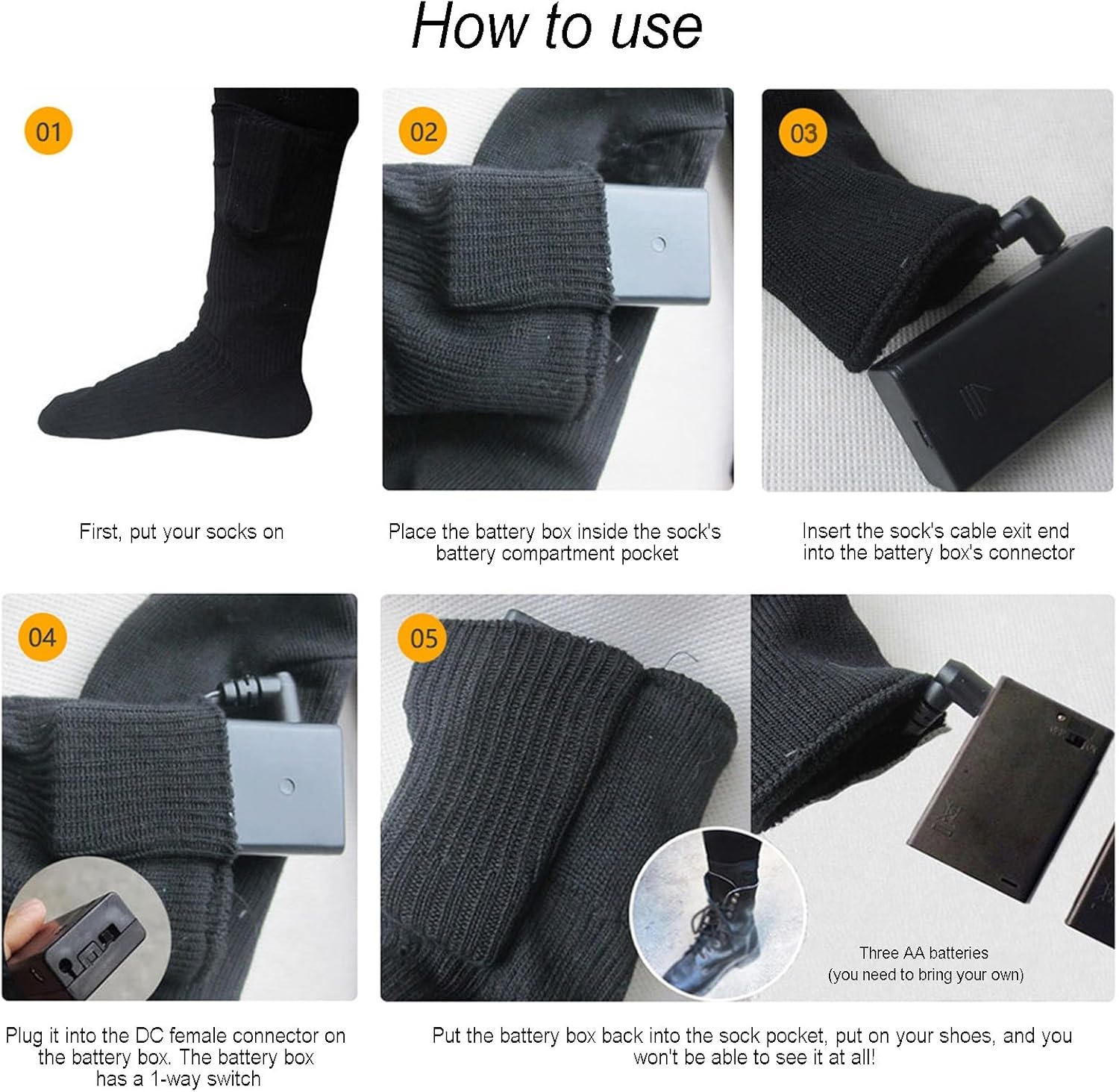 Heated Socks for Men Women, Heated Ski Socks, Powered by 6*AA Batteries (not Included), for Winter, Hunting, Camping, Hiking, Cycling, Outdoor Work