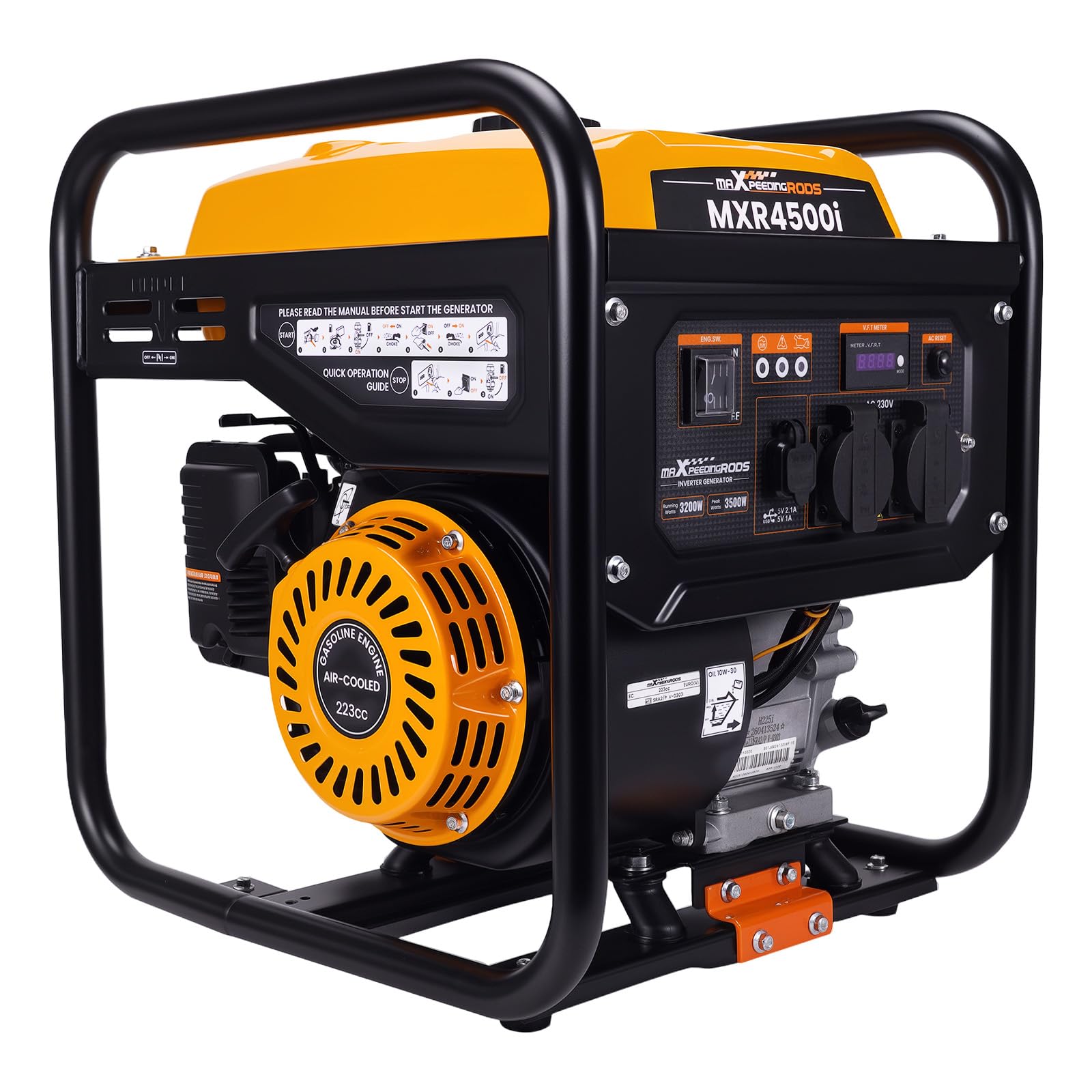 maXpeedingrods Inwerterowy generator prądu 3500 W, benzynowy, 4-suwowy z dwoma gniazdami 230 V, cichy i lekki jako awaryjny agregat prądotwórczy do domu, garażu, warsztatu, na plac budowy