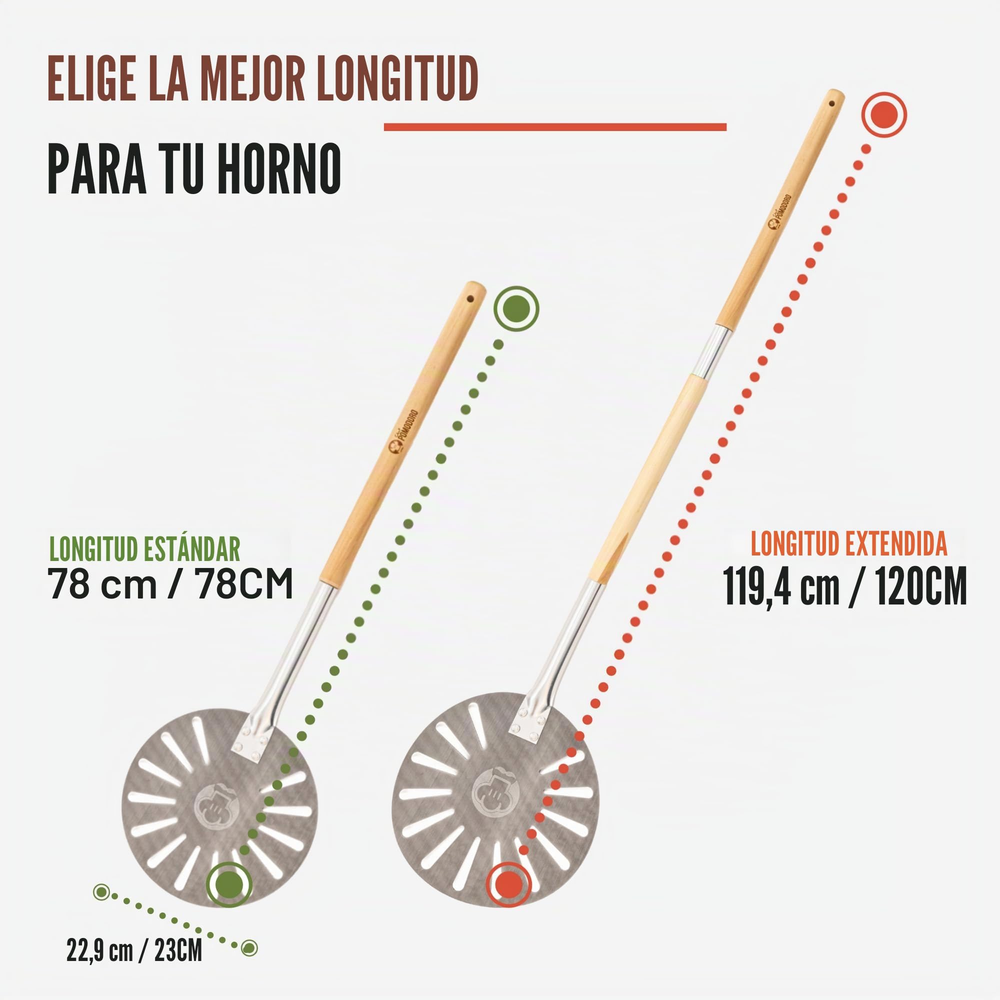 Chef Pomodoro Paleta de Aluminio 9" Mango de Madera Desmontable de Fácil Almacenamiento, 47" de Largo, Lujosa Paleta de Pizza Gourmet para Pizza Casera
