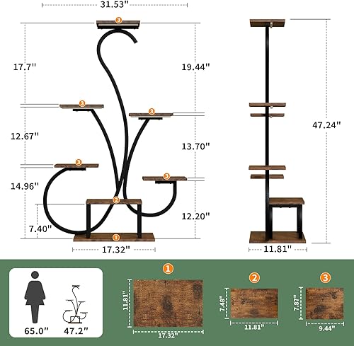 Miniatura 3 de Soporte para plantas de interior con luces de crecimiento, estante de plantas de 7 niveles para plantas de interior, estantes de esquina de 47