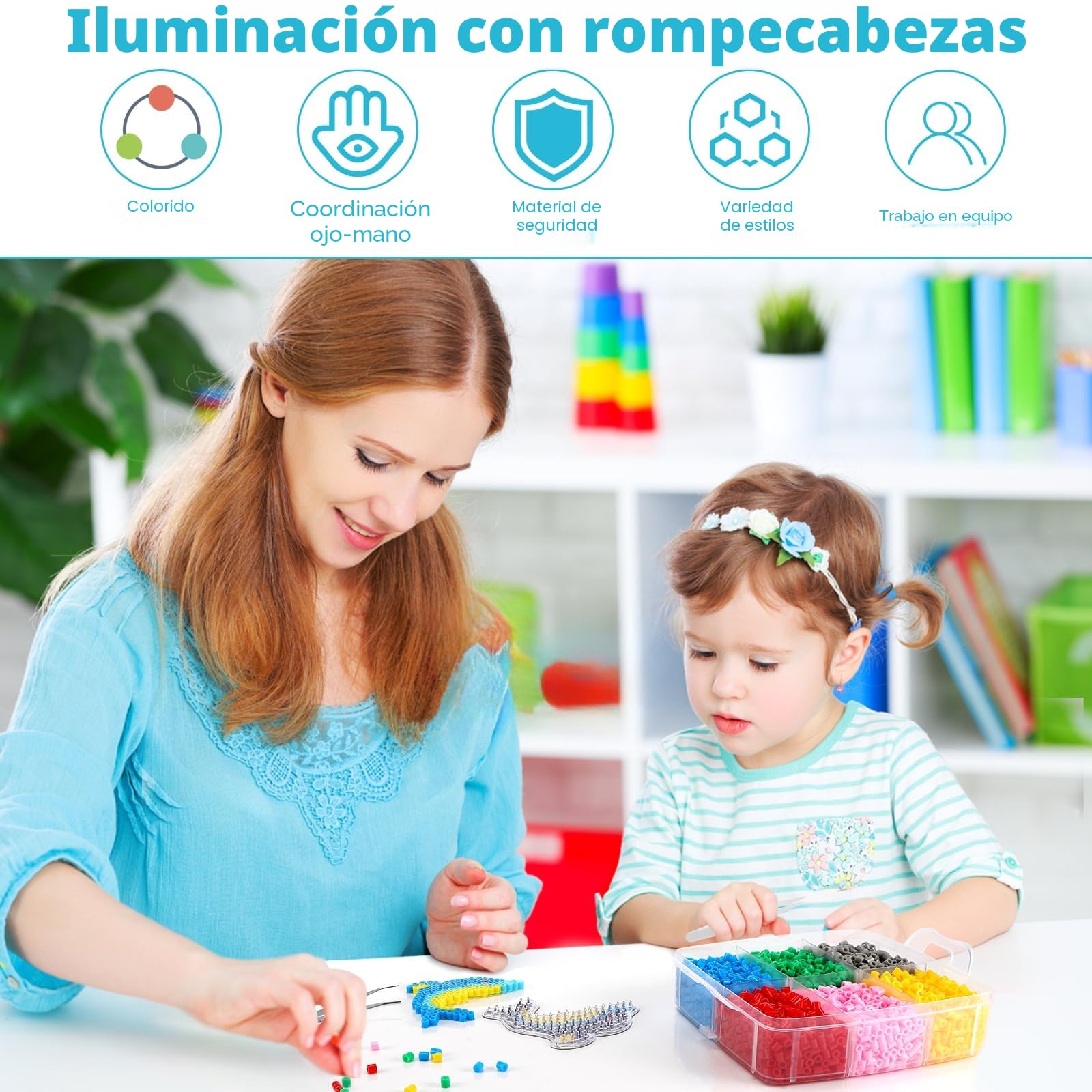 10000 Cuentas para Planchar, Abalorios Fusibles de 5 mm con Caja de Almacenamiento, Guía de Usuario y Placa de Planchado para Ideas de Bricolaje Regalos de Cumpleaños para Niños(20 Colores)