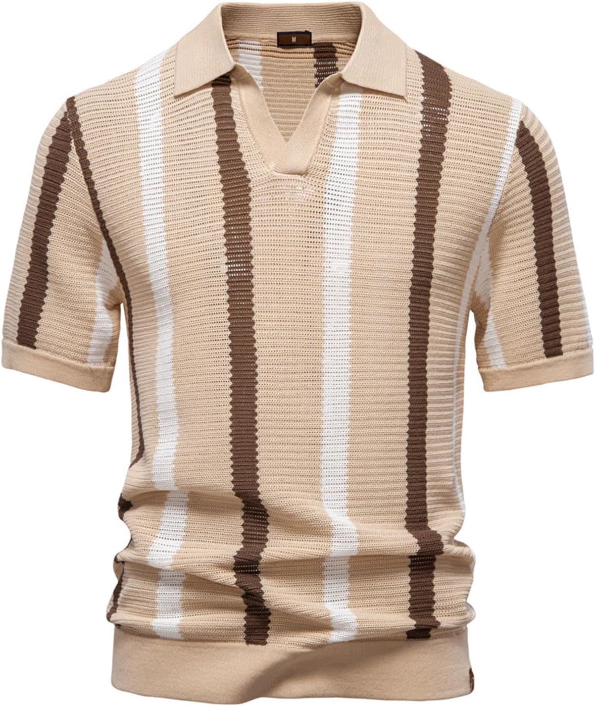 Cambkatl Pullover Striped T-Shirts for Men Versatile Summer Short Sleeve Lightweight Collared Business Casual Golf Tee Tops