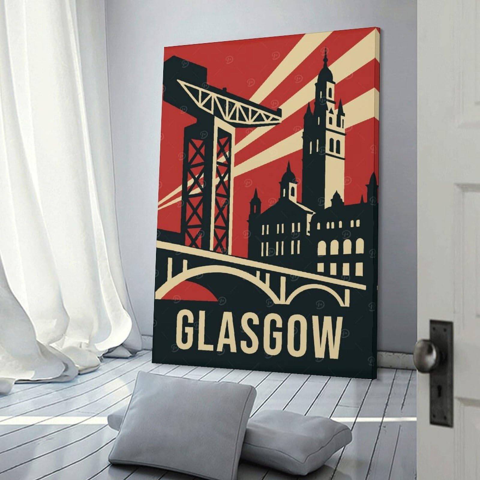 Junmoney Glasgow Vintage Travel Canvas Wall Art, 20x30inch(50x75cm), for Living Room, Bedroom Or Apartment Walls, A Home Accent with Warm Character