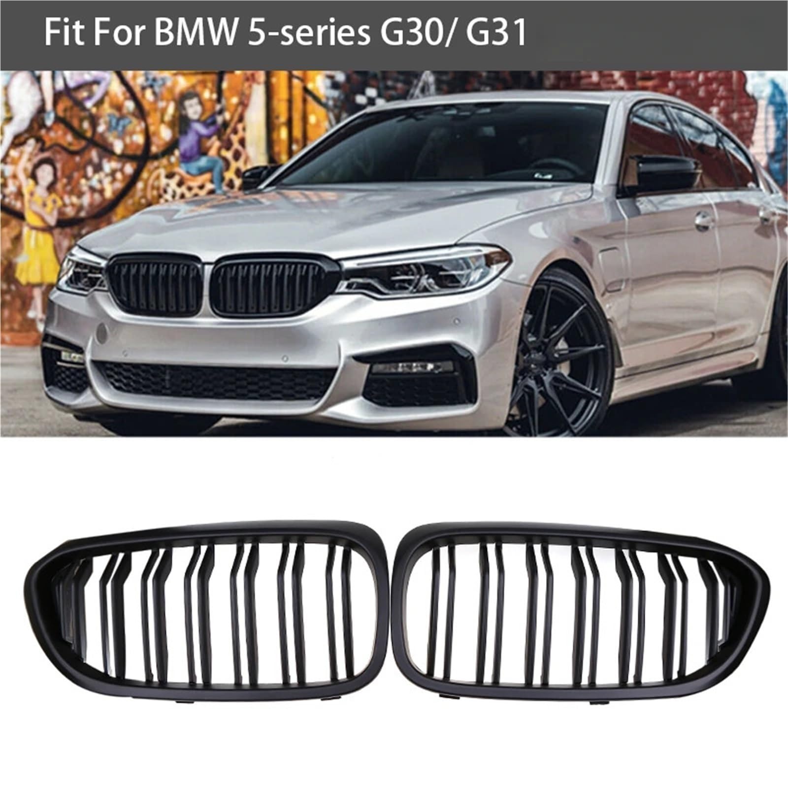 Przednie kratki pasujące do BMW serii 5 G30 Sedan G31 Wagon 2017-2020 Przed liftingiem Zamienny zderzak wyścigowy z grillem nerkowym osłona chłodnicy(Chrome Black)