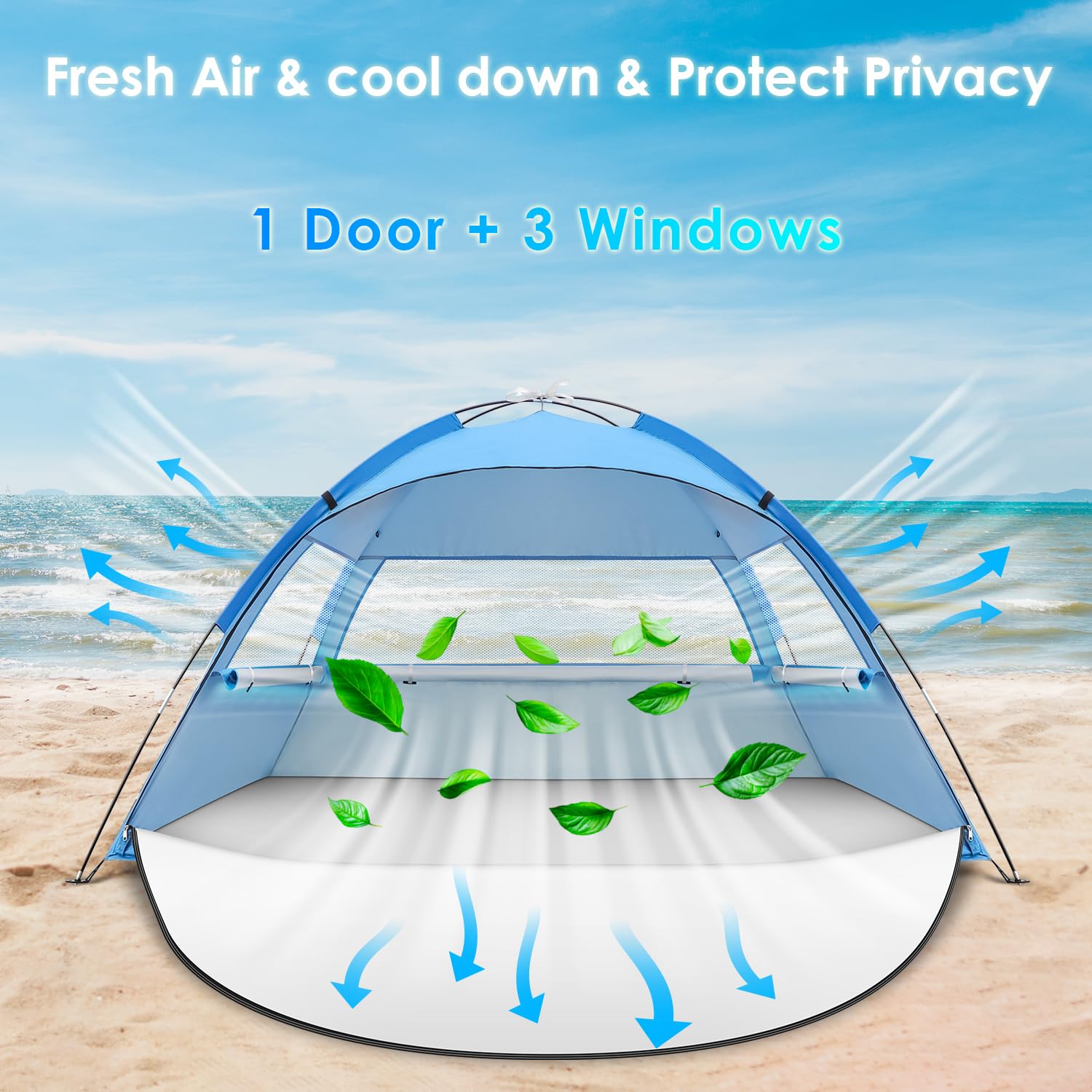 Pop-up namiot plażowy, automatyczny parasol plażowy dla 3-4 osób z ochroną przeciwsłoneczną, lekki i łatwy do przenoszenia przenośny namiot przeciwsłoneczny na wakacje na plaży kemping podróż