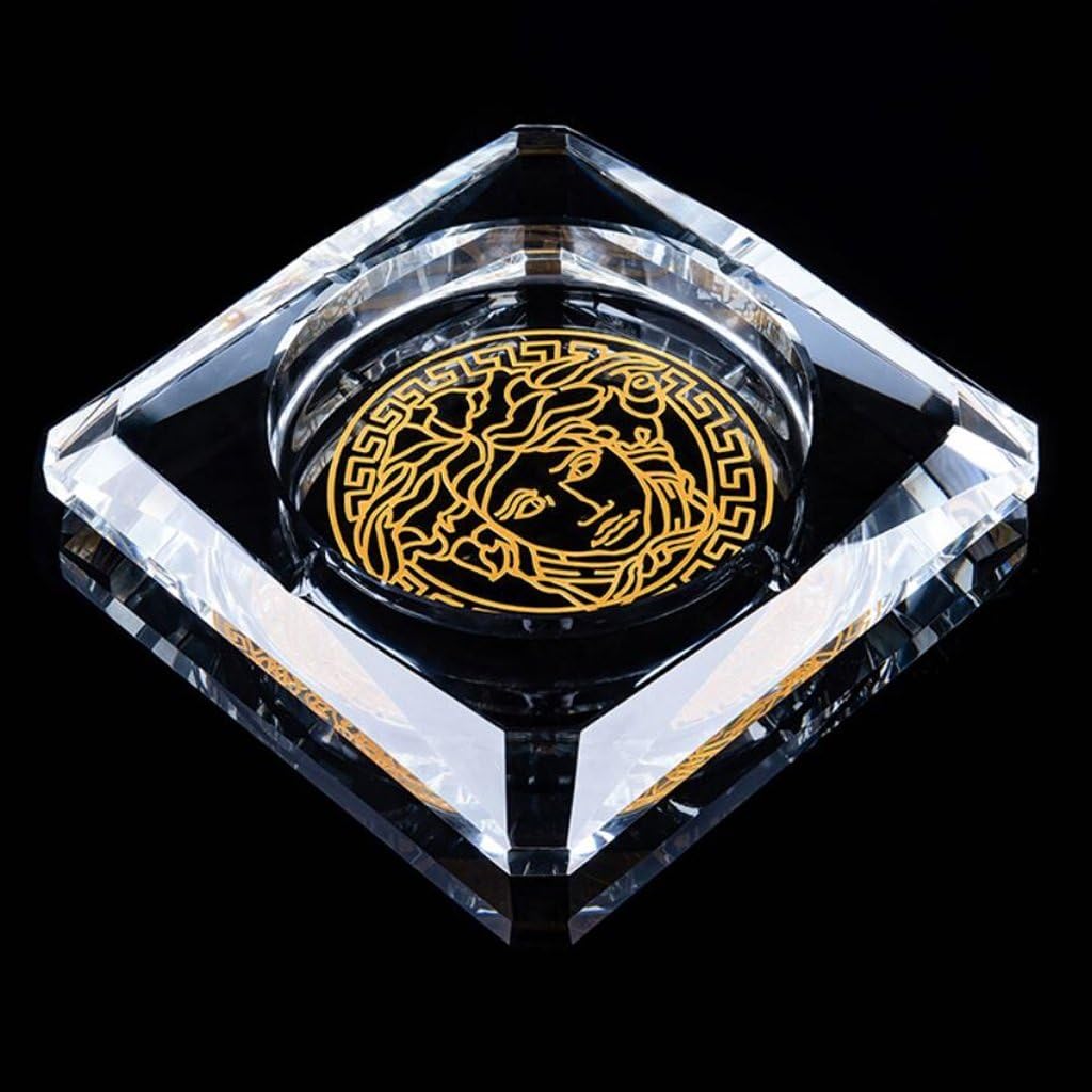 Ashtray FJH Transparent Color Deep Carving Style Square Crystal Glass Personalized Gifts Luxurious (Size : 25255cm)