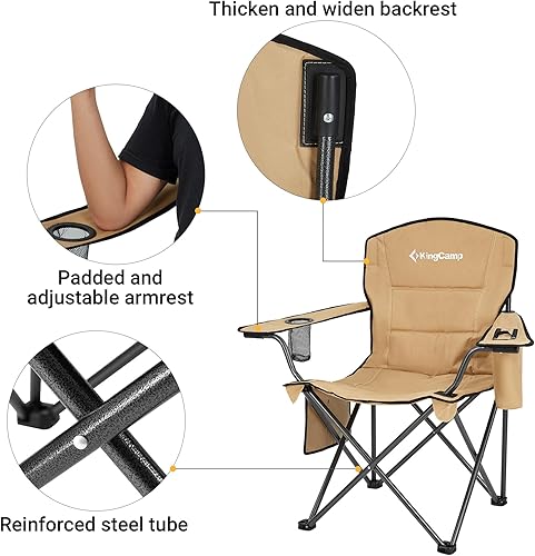 Miniatura 8 de KingCamp Sillas de salón plegables portátiles acolchadas para exteriores con portavasos integrado, funda térmica aislada y bolsillo de
