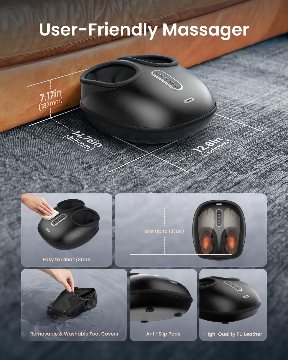 RENPHO Appareil de massage des pieds avec chaleur Nouvelle version 2026, Shiatsu massage des pieds, 3 modes et niveaux de compression d’air, cadeaux pour femmes et hommes,jusqu’à la pointure 46