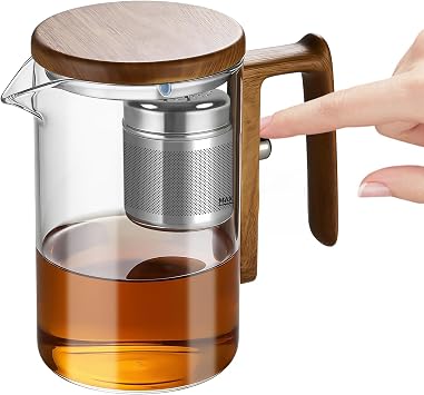 Glass Teapot with Infuser, 21.98 oz Magnetic Tea Water Separation | One-Press Separation, Heat Resistant Borosilicate Glass, for Herbal Flower Loose Leaf Tea, Hot Cold, Family Use