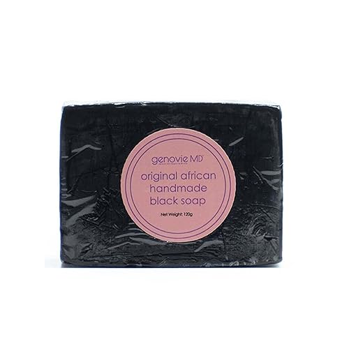 genovie MD Jabón negro africano original, barra de jabón facial y corporal para mujeres, jabón negro para el acné, lavado de piel seca y piel