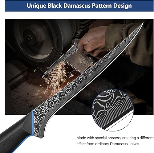 Miniatura 4 de Cuchillo de filete de 7 pulgadas, cuchillo para deshuesar carne ultra afilado en acero japonés de Damasco de 67 capas, cuchillos de pescado