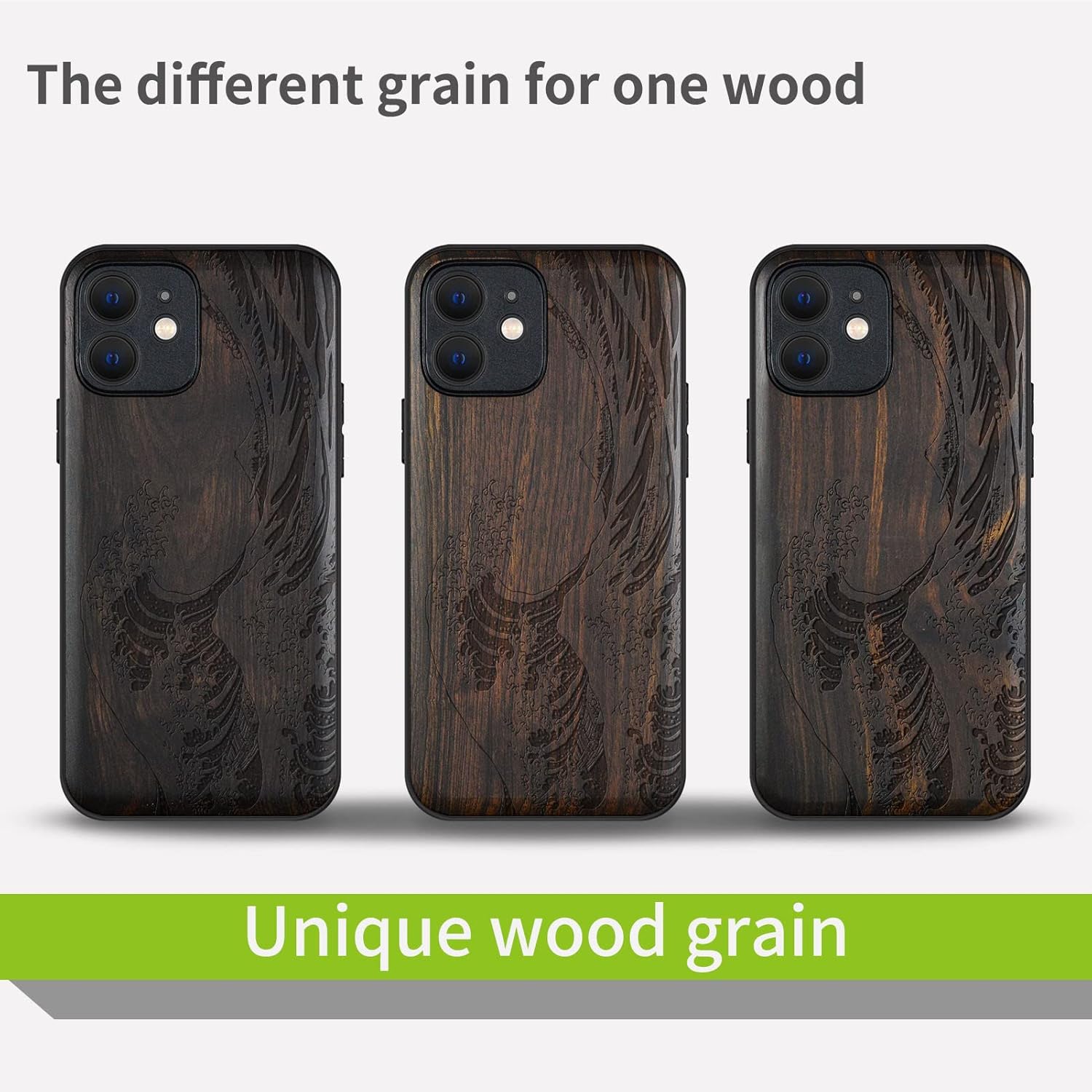 Carveit Magnetic Wood Case for iPhone 12 Mini - Natural Wood & Soft TPU - Shockproof Protective Cover - Unique & Classy Wooden Case - Compatible with MagSafe - The Great Wave Off Kanagawa (Blackwood)