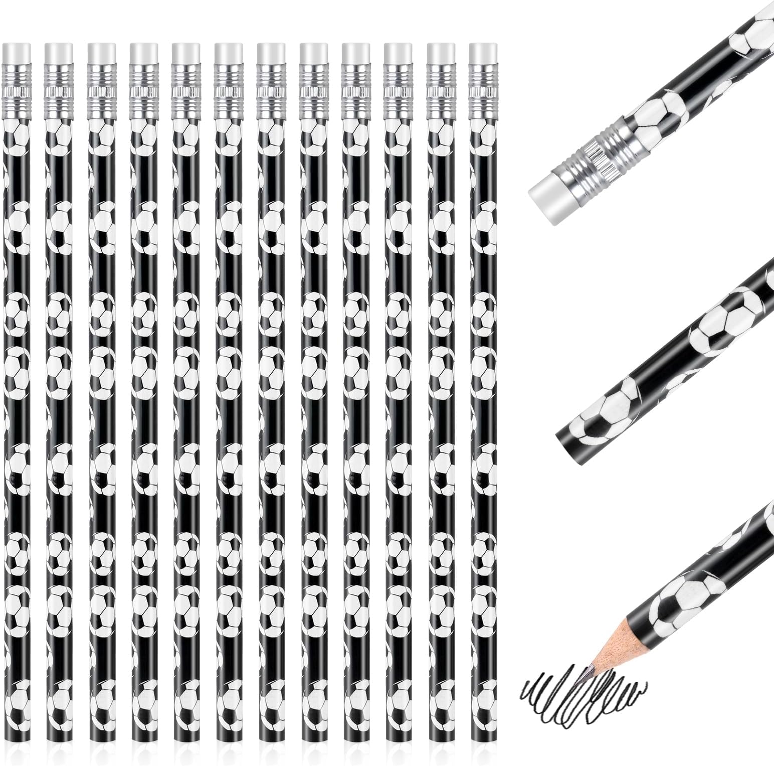 AUAUY Football Pencils Soccer Pencils 12 PCS Football Theme Wooden Pencils with Eraser Unsharpened Wooden Pencils Suitable for Home School Sports Stationery Gifts, Office Supplies