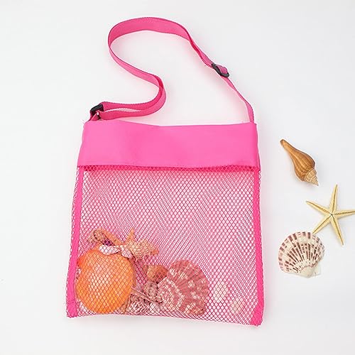 Miniatura 6 de shlutesoy Bolsa de playa de malla plegable de gran capacidad con correa de hombro ajustable, juguetes de playa para niños, bolsa de almacenamiento