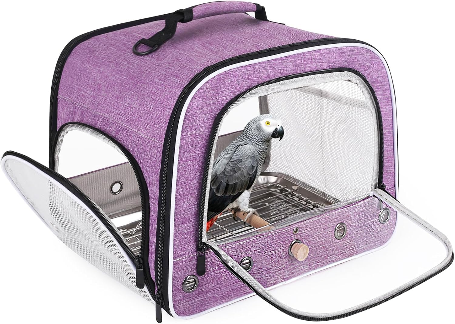 Bird Carry Carrier to Transport Large Size Parrot, Portable Bag with Metal Tray and Grid for Medium and Large Birds Like African Grey, Long Tail Cockatiel and Parrot (Purple, L)