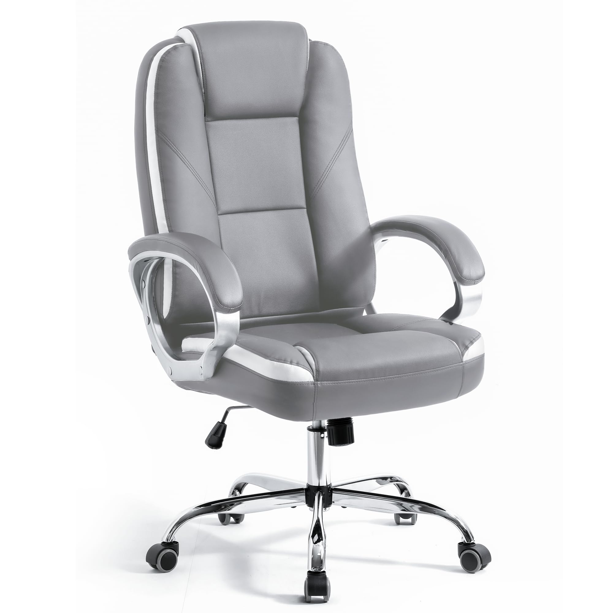 NEO CHAIR Office Desk Ergonomic Gaming Chair High Back Adjustable Computer Chair with Wheels and Lumbar Support Comfy Leather Executive Swivel (Grey)
