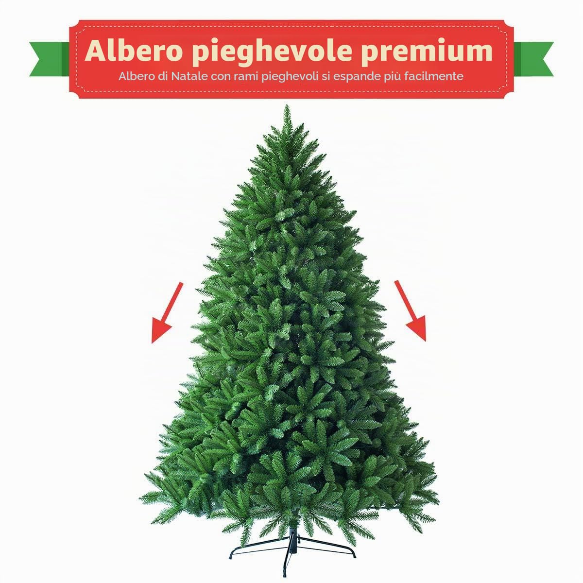 FANTASK - Albero di Natale artificiale, albero in PVC con sistema pieghevole, aghi in PVC con supporto in metallo, ideale per Natale, albero di Natale perfetto per casa, ufficio, negozio (180 cm)
