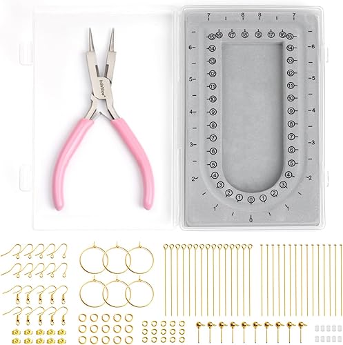 INDIVSHOW Kit de suministros para hacer aretes, tablero de cuentas para pulseras con ganchos para aretes, anillos de salto y respaldos de aretes