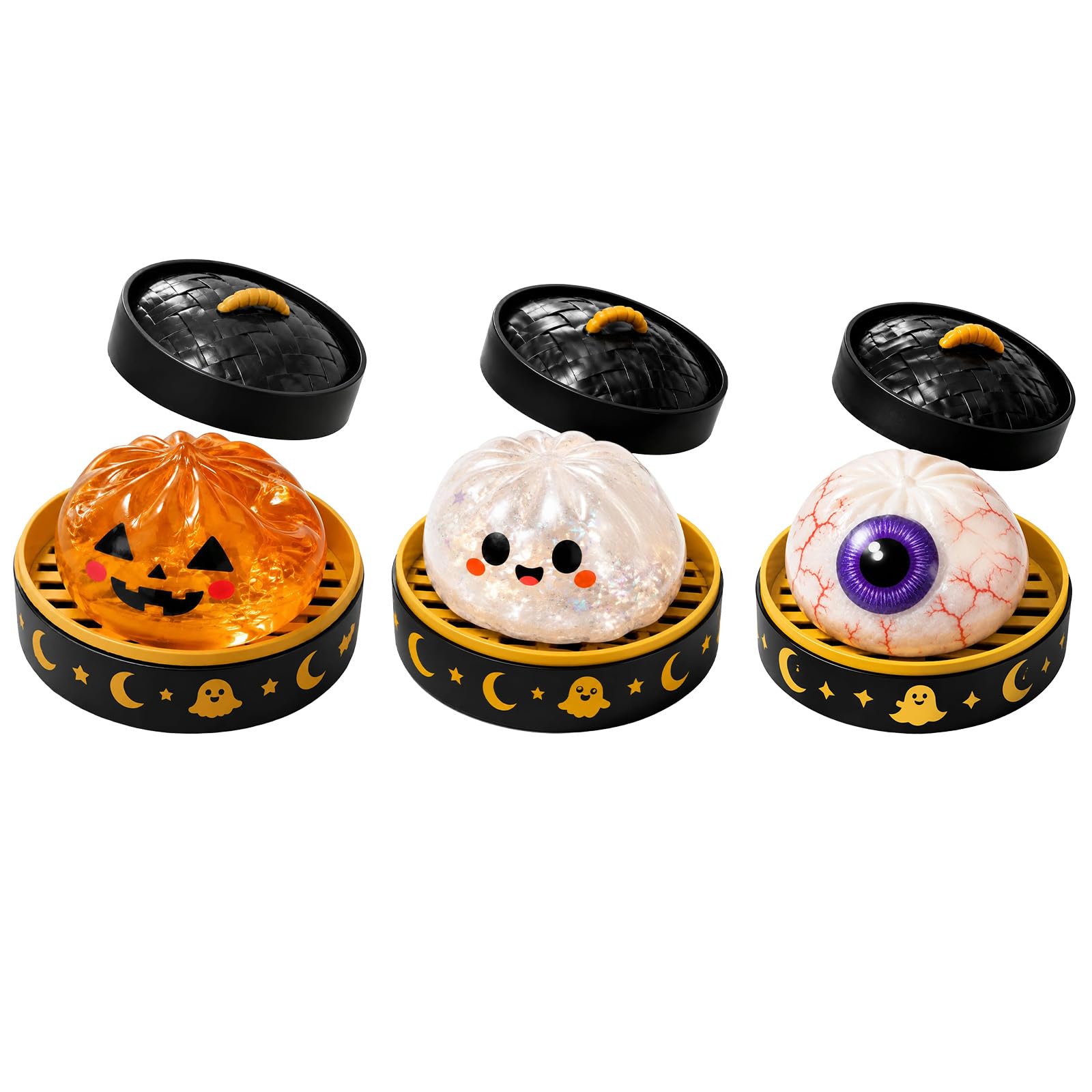 Halloween Spooky Ghost Dumpling, Dumplings Squish with Steamer Stress Balls Stress Relief Fidget Sensory for Holiday & Birthday Gifts Halloween decor (3Pcs-C)