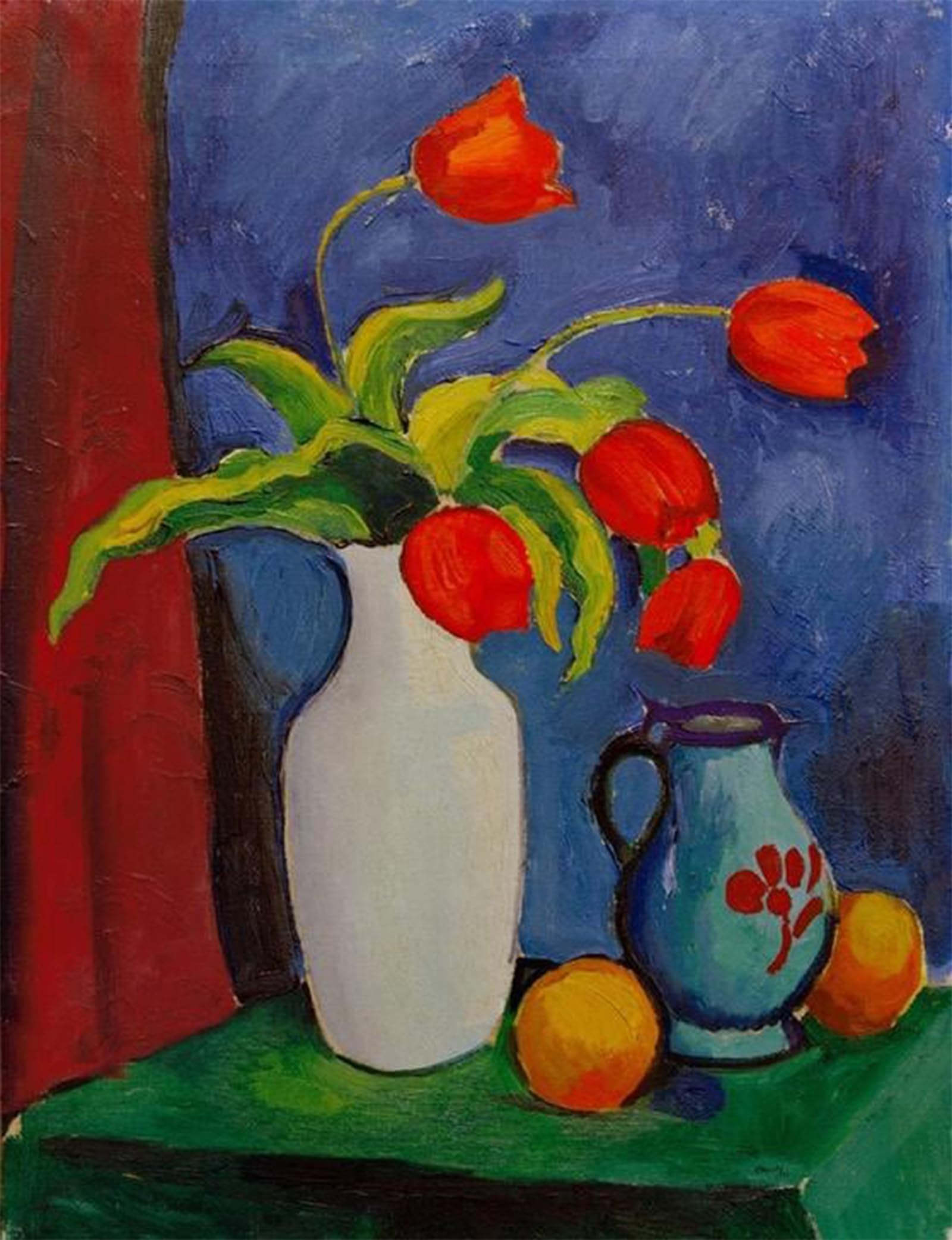 SERENDIPITP Vintage Wall Art Canvas Nordic Poster Canvas Print Picture Red Tulips in White Vase by August Macke Wall Art Poster for Home Decor 60x90cm
