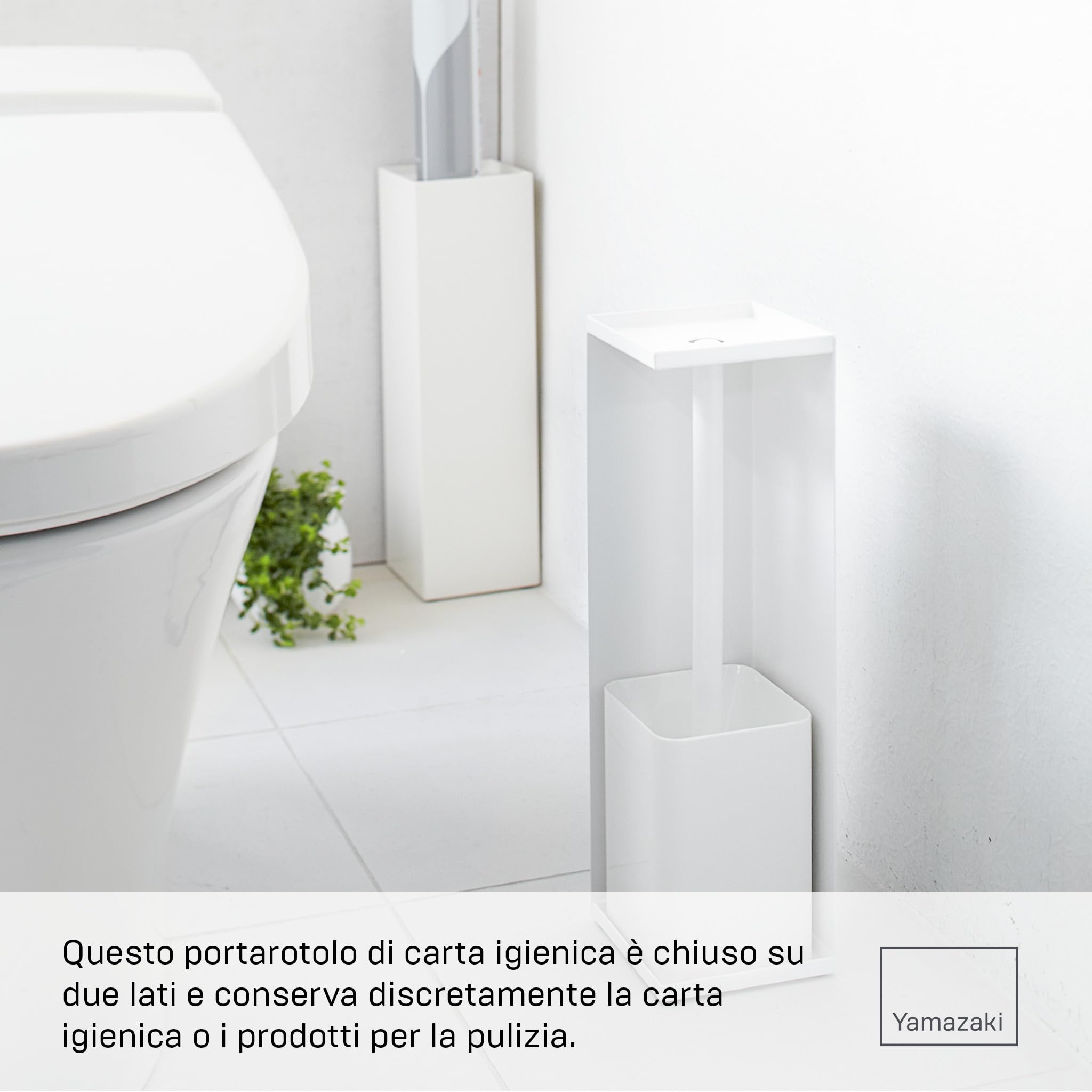 Yamazaki 7850 TOWER Porta carta igienica, bianco, acciaio, design minimalista, 11,5 x 11,5 x 38,5 cm (LxPxA)