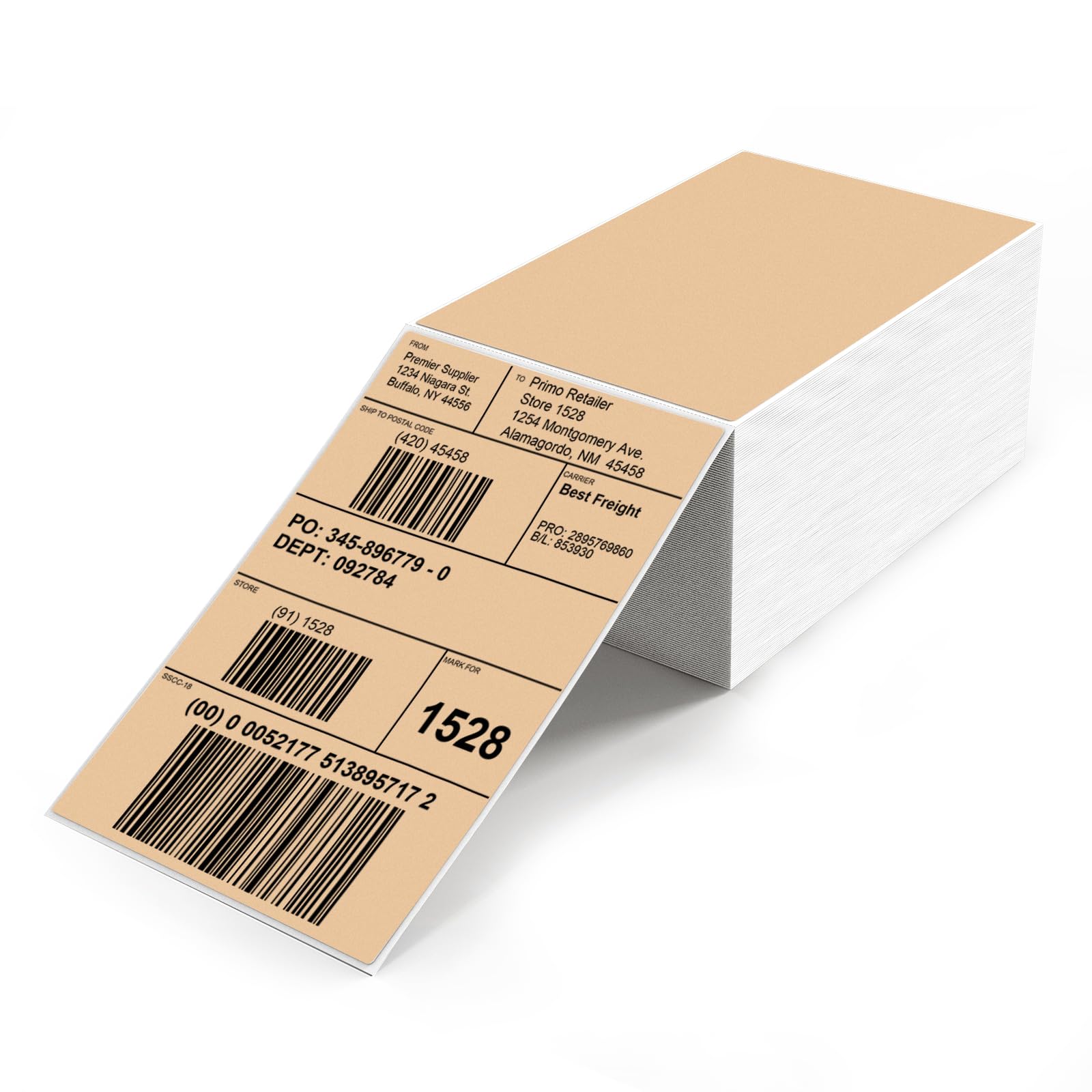 YIKIADA Khaki Direct Thermal Labels 4 × 6 Inch Vinyl Self-Adhesive Fanfold Shipping Stickers Waterproof Perforated Printer Decal for Office School Warehouse 500 PCS